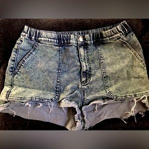 Faded Green High Waist Shorts w/ OOAK Spiderweb Embroidery